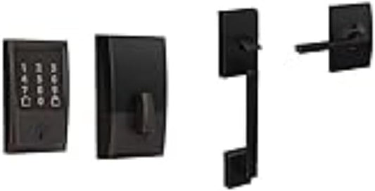 Schlage BE489WB CEN 716 Encode Deadbolt Smart Lock | WiFi Touchscreen Keypad, Aged Bronze & Lock Company Century Front Entry Handle Latitude Interior Lever (Aged Bronze) FE285 CEN 716 LAT