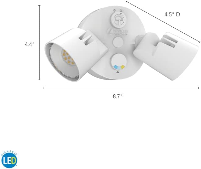 Lithonia Lighting HomeGuard 2-Light LED Outdoor Flood Lights, Outdoor LED Lights, Dusk to Dawn Sensor, Adjustable Lumens, Selectable Color, Round Heads, White (HGX LED 2RH ALO SWW2 120 PE WH M2)