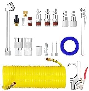 20PCS Air Compressor Accessory Kit with Hose, Air Compressor Tool Includes Recoil Air Hose, Air Duster Blow Gun and Nozzles, Air Compressor Fitting