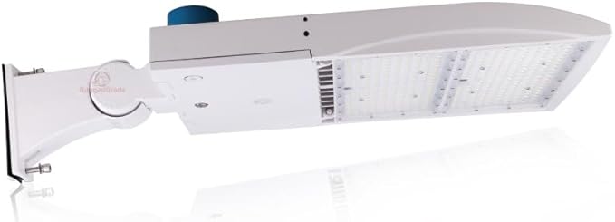 42,000 Lumen - 300 watt NextGen III LED Shoebox Lights - Dimmable - with Photocell - Arm Mount - 10KV Surge - White Housing