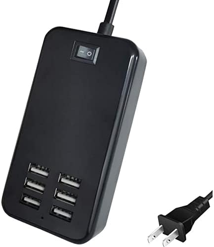 USB Charging Station 6-Port Desktop USB Charger Port Suitable for Smart Phones, All Charging Devices with SBU, Multi-Port Wall Charger with Switch (Black)