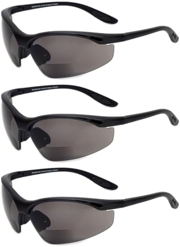 Calabria 91348 3 Pack Bulk Anti Fog Bifocal Safety Glasses +1.00 Grey Men Women Wraparound Eye Protection Protective Eyewear