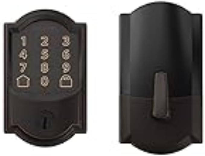 Schlage Lock Company BE489WB CAM 716 Schlage Encode Smart WiFi Deadbolt with Camelot Trim in Aged Bronze, Company Camelot Front Entry Handle Georgian Interior Knob (Aged Bronze)