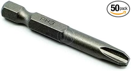 Benchmark Abrasives 1/4 Inch Hex Anti Slip Phillips Insert Screw Head Screwdriver Bits, Rotary Drill Bits for Repairing Electronics, Automotive Parts, Furniture (50 Pack) - (PH3 x 2")