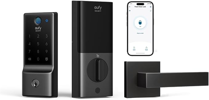 eufy Security Smart Lock C220 with Door Lever, Fingerprint Keyless Entry Door Lock, Built-in Wi-Fi, App Remote Control, Front Door Deadbolt, 8 Months Battery, Reliable Power, IP53 Waterproof