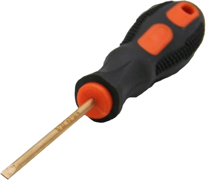 Non-Sparking 5/32 Inch (4mm) Flat Screwdriver flat head, Beryllium Bronze Non Spark, 3 Inch (75mm) Working Length, 6-1/4 inch Total Length, Spark Free Safety, non-magnetic, corrosion-resistant