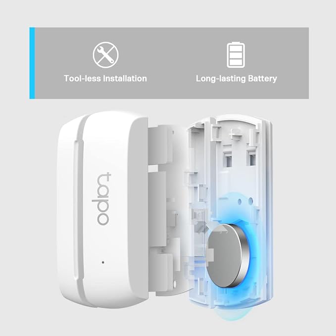 Tapo Door Sensor Mini, REQUIRES Tapo Hub, Long Battery Life w/Sub-1G Low-Power Wireless protocol, Contact Sensor, 15mm Wide Gap Allowed, Real-Time Notification, Smart Action (Tapo T110)