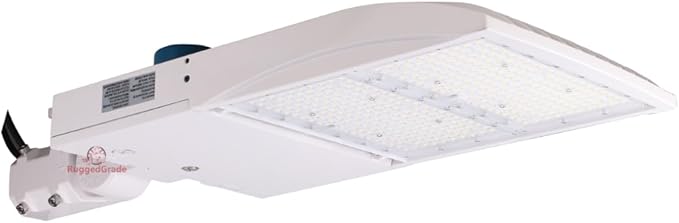 42,000 Lumen - 300 watt NextGen III LED Shoebox Lights - Dimmable - with Photocell - Arm Mount - 10KV Surge - White Housing