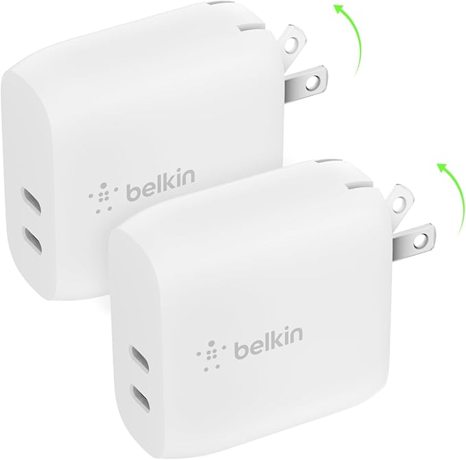 Belkin Dual Port USB C Charger Block 40W (2 Pack), USB Type C Charger Fast Charging for iPhone 17, Air, Pro, Pro Max, iPad, AirPods, Samsung Galaxy S25, Nintendo Switch 2 & More - White