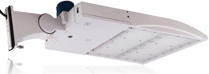 42,000 Lumen - 300 watt NextGen III LED Shoebox Lights - Dimmable - with Photocell - Arm Mount - 10KV Surge - White Housing