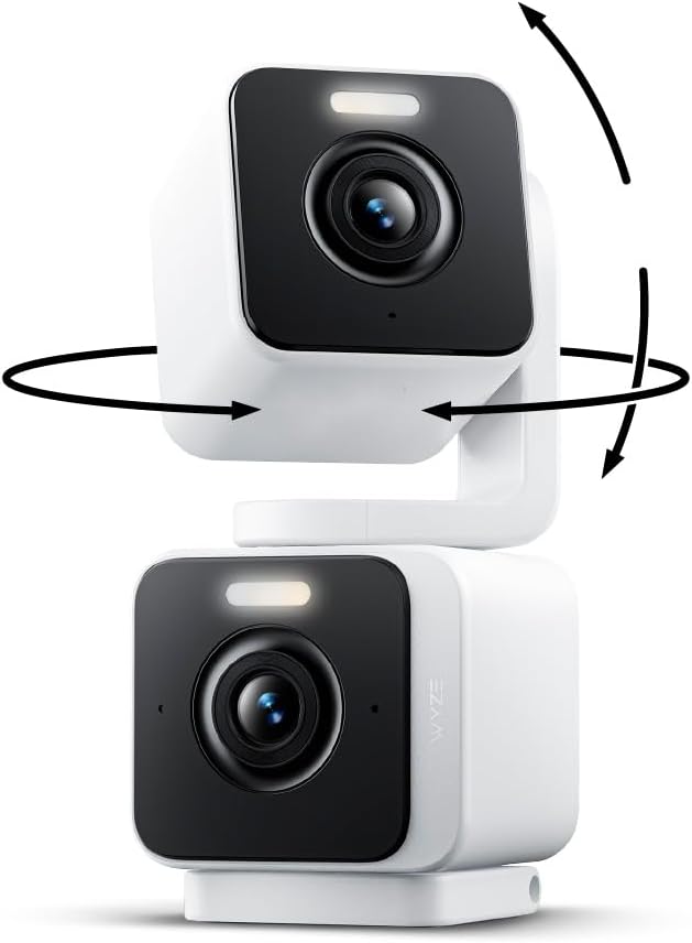 WYZE Duo Cam Pan Indoor/Outdoor IP65 2K 360° Pan/Tilt Smart Home Security Camera with Color Night Vision, Compatible with Alexa & Google Assistant, White