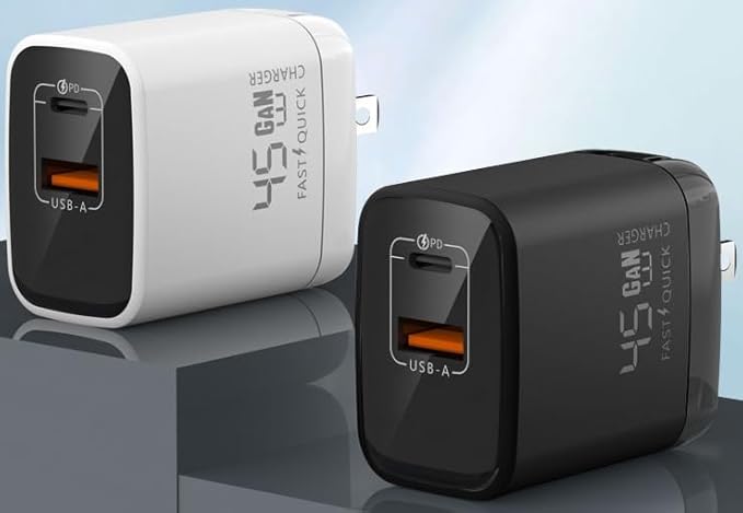 Fast 45W Dual USB-C Plus USB-A Charger - GaN Power Delivery - Fast Compact Power Adapter for Laptops, Smart Phones, Tablets and Thousands of Other Devices (White, 45W)
