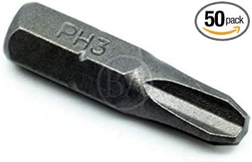 Benchmark Abrasives 1/4 Inch Hex Anti Slip Phillips Insert Screw Head Screwdriver Bits, Rotary Drill Bits for Repairing Electronics, Automotive Parts, Furniture (50 Pack) - (PH3 x 1")