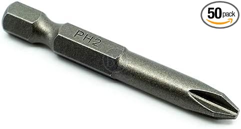 Benchmark Abrasives 1/4 Inch Hex Anti Slip Phillips Insert Screw Head Screwdriver Bits, Rotary Drill Bits for Repairing Electronics, Automotive Parts, Furniture (50 Pack) - (PH2 x 2")