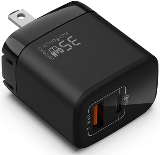 Fast 35W Dual USB-C Plus USB-A Charger - GaN Power Delivery - Fast Compact Power Adapter for Laptops, Smart Phones, Tablets and Thousands of Other Devices (Black, 35W)