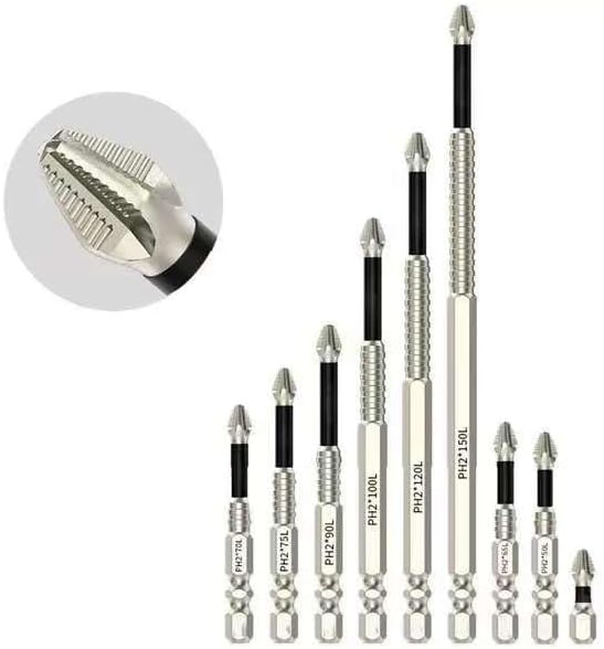 High-magnetic screwdriver drill bit set, impact driver anti-slip magnetic electric screwdriver set, upgraded strong magnetic durable screwdriver drill bit set, 25 50 65 70 90 150mm(9pcs)