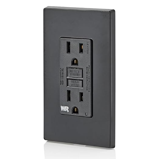 Leviton GFCI Weather-Resistant Outlet, 15 Amp, Self Test, Non Tamper-Resistant with LED Indicator Light, Outdoor Locations, GFWR1-E, Black