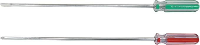 12 Inch Extra Long #2 Phillips & 6mm Slotted Screwdriver 2-Piece Set, Magnetic Tip Flat Blade Cross-head Screwdrivers (Red, Green)