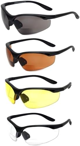 Calabria 91348 4 Pack Bulk Bifocal Safety Glasses +1.50 Clear/Grey/Copper/Yellow Men Women Eye Protection Protective Eyewear