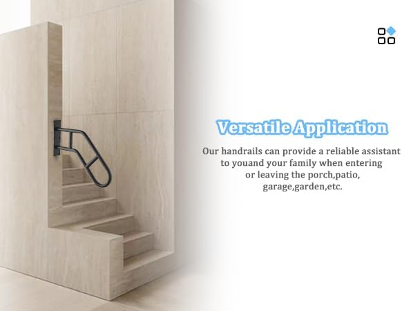 Stairs Handrails for Outdoor Steps ,Stair Railing Indoor 1-3 Step,Porch Railing & Deck Hand Rail Wall Mount Stair Hand Grab Bars, U-Shaped Providing Support and preventing Slips and Falls.