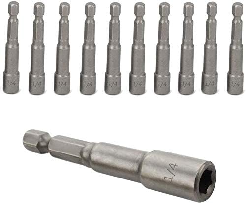 10pcs Bestgle 1/4'' Hex Shank Magnetic Power Nut Driver Bit Sets, Quick Change Socket Nut Impact Driver Adapter Imperial Size 1/4"