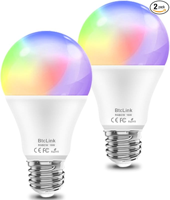 Smart Light Bulbs 150W Equivalent, 1600LM 16W Alexa Light Bulb, E26 A19 Bright Color Changing Bulbs for Room Decorations, 2.4 GHz WiFi LED Light Bulbs Compatible with Alexa, Google, 2 Packs