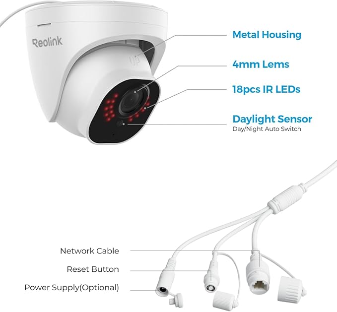 REOLINK Security Camera Outdoor, IP PoE Dome Surveillance Camera, Smart Human/Vehicle Detection, Work with Smart Home, 100ft 5MP HD IR Night Vision, Up to 512GB microSD Card, RLC-520A