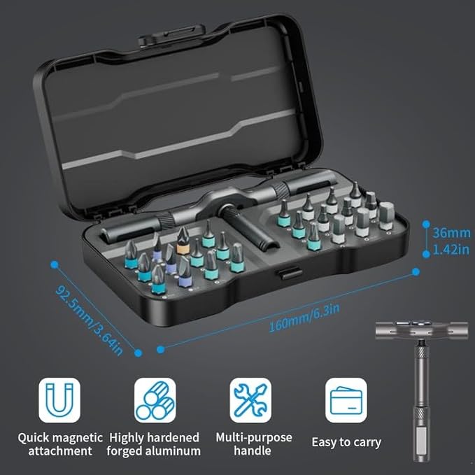 24 in 1 Magnetic Screwdriver Set, DIY Ratchet Screwdriver Set, Multifunctional Toolbox with Detachable Ratchet Handle, Portable Precision Repair Tool Kit for Furniture Computer Bicycle (Black)
