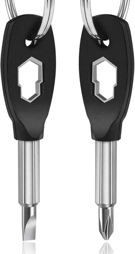 Keychain Screwdriver Tools, Stocking Stuffers for Men, 6-in-1 Screwdriver Bit with Flathead and Phillips, Slotted and Hex Wrench Cool Gadgets, Christmas Gifts for Mens