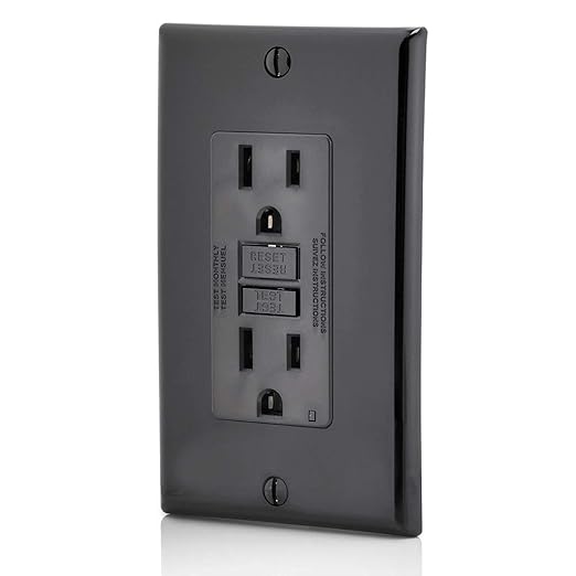 Leviton GFCI Outlet, 15 Amp, Self Test, Non Tamper-Resistant with LED Indicator Light, Protection from Electric Shock and Electrocution, GFNT1-E, Black