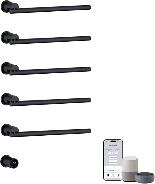 Heated Towel Rack Concealed Smart, 93W Swivel Electric Towel Warmer for Bathroom, Built-in Modular Electric Towel Rack with Timer, Thermostat, LED Display, APP, 5 Bar 180° Rotation, Hardwired, Black