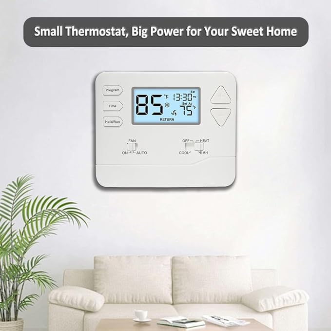 Thermostat for Heat Pump,Programmable Thermostat for Home,Single-Stage Systems,2 Heat/1 Cool Heat Pump Or 1 Heat/1 Cool,Easy DIY Install,White Backlight