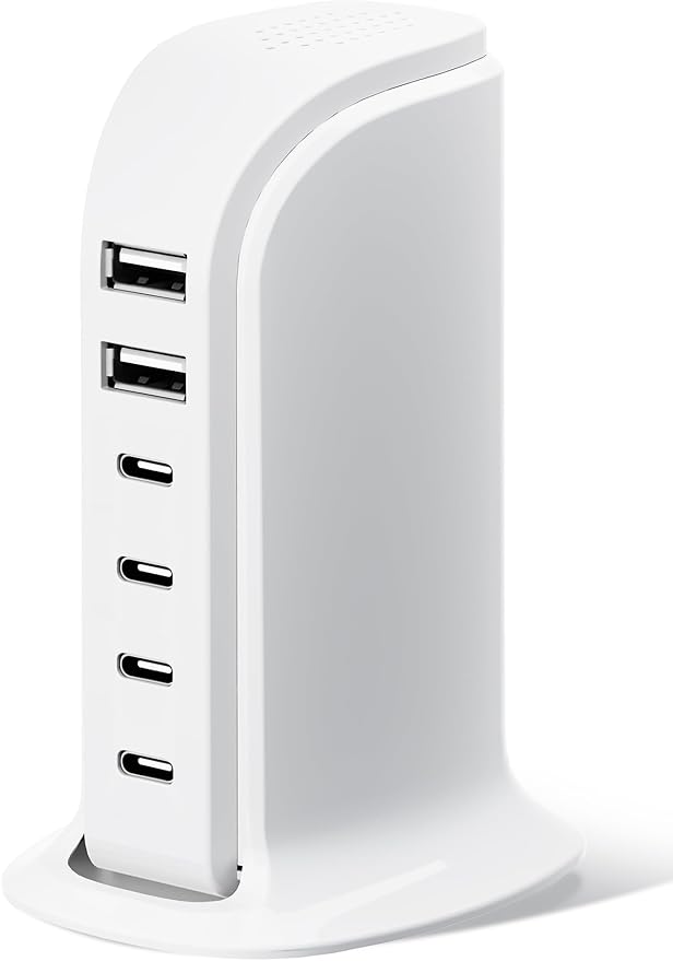 USB Charger, Charging Station for Multiple Devices 65W, Fast Charging Blocks with 4Type C Ports, Dual USB Charging Hub Organizer Multiport for iPhone, Ipad, Smartphones, Travel Accessories