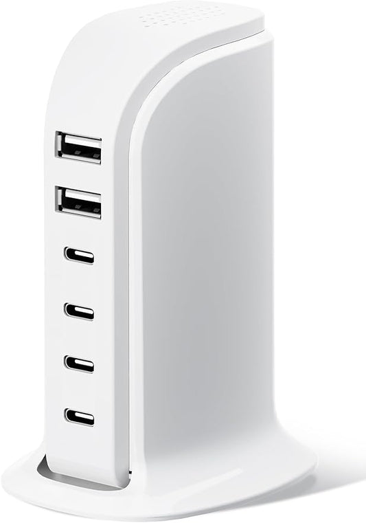 USB Charger, Charging Station for Multiple Devices 65W, Fast Charging Blocks with 4Type C Ports, Dual USB Charging Hub Organizer Multiport for iPhone, Ipad, Smartphones, Travel Accessories