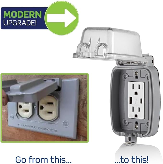 Leviton W5633-W Type A & Type-C USB In-Wall Charger with 15A Tamper-Resistant Outlet, Outdoor USB Charger for Smartphones and Tablets, Not for Laptops, White