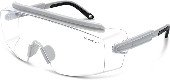 UKNOW Safety Goggles Over Glasses, Safety Glasses Anti Fog Wraparound Eye Protection, Protective Eyewear ANSI Z87.1