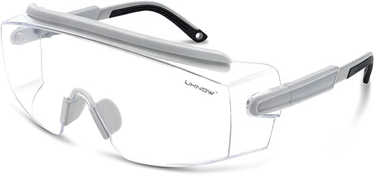 UKNOW Safety Goggles Over Glasses, Safety Glasses Anti Fog Wraparound Eye Protection, Protective Eyewear ANSI Z87.1