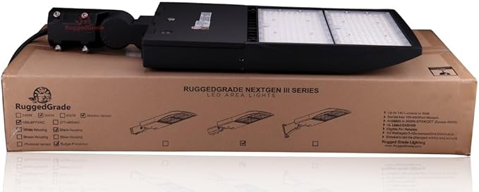 with Motion Sensor - 300 Watt LED NextGen III Shoebox Light - 42,000 Lumen - 5000K Bright White - Slip Fit - Title 24 Compliant - Dusk to Dawn Capable