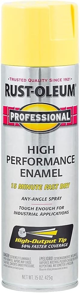Rust-Oleum 7543838 Professional High Performance Enamel Spray Paint, 15 Oz, Gloss Safety Yellow