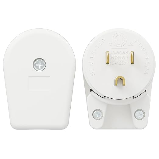 2 Pack Nema 5-15P Plug 15A 125V Plug, Plugrand 12 Directions Adjustable Plug, 90 Degree Plug, 5-15P 3-Prong Rewireable Plug, Nema 5-15P Household Right Angle AC Plug, White, ETL Verified