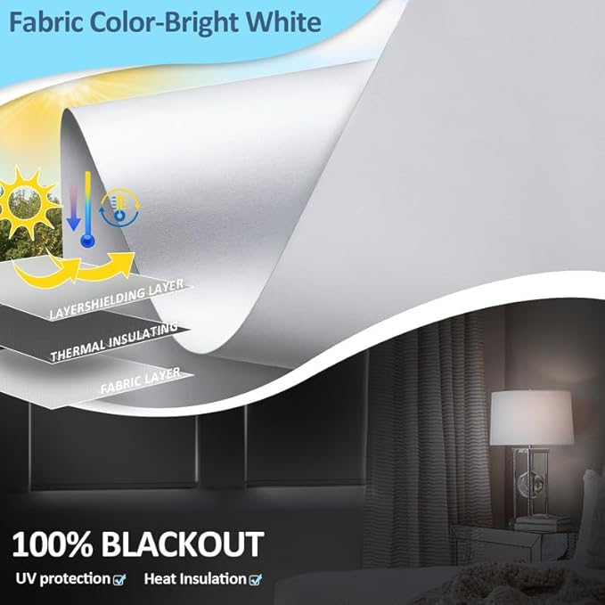Motorized Blinds with Remote Control【Solar Panel Included】 100% Blackout Smart Roller Blinds Automatic Blinds for Windows Cordless Electric Shades Compatible with Alexa White,30" W*72" H