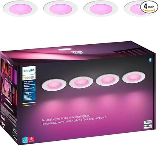 Philips Hue Smart Recessed 5/6 Inch LED Downlight - White and Color Ambiance Color-Changing Light - 4 Pack - 1100LM - Control with Hue App - Compatible with Alexa, Google Assistant and Apple Homekit