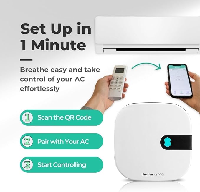 Sensibo Air PRO - Air Conditioner Smart Controller & Air Quality Sensor. Smart Thermostat for Mini Split, Window, Portable AC. Temp & Humidity Sensors. Google, Alexa, Siri & Apple HomeKit Compatible