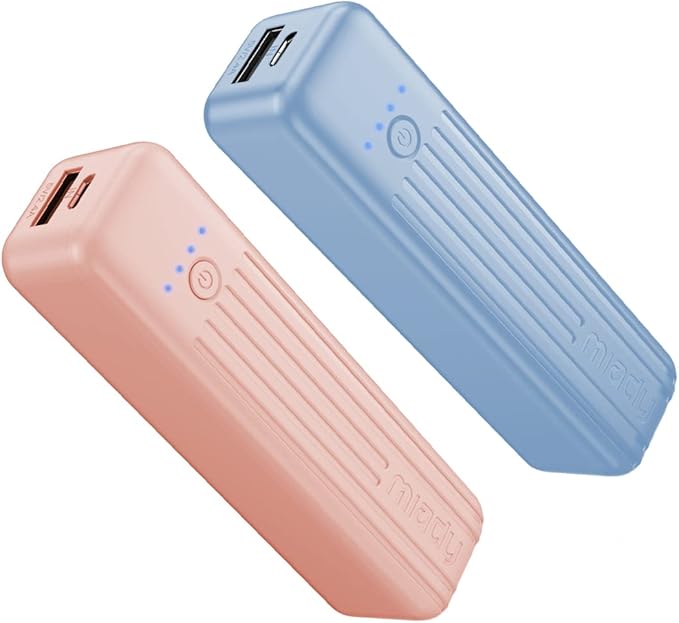 Miady 2-Pack Small Portable Charger, 5000mAh Battery Pack 3.45oz Lightweight Power Bank 5V/2.4A Output & 5V/2A Input Battery Pack Charger Mini Portable Phone Charger for iPhone, Samsung Galaxy etc