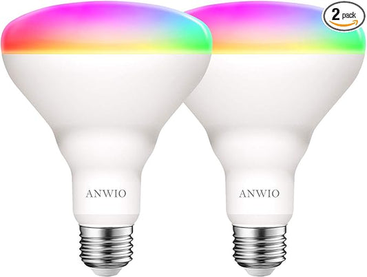 ANWIO Smart Light Bulb BR30 RGB Color Changing LED WiFi Dimmable Multicolor Light Bulbs E26 Base, Compatible with Alexa, Google Assistant, No Hub Required, 650 Lumen 8.5W (60W Equivalent) 2 Pack