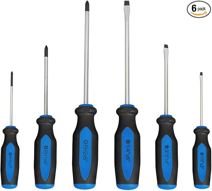 Magnetic Screwdrivers Set, 6 Pieces Slotted & Phillips Screwdriver with Permanent Magnetic Tips, Ergonomic Comfortable Handle,Rust Resistant Heavy Duty DIY Hand Tool Kit for Craftsman Repairing, Blue