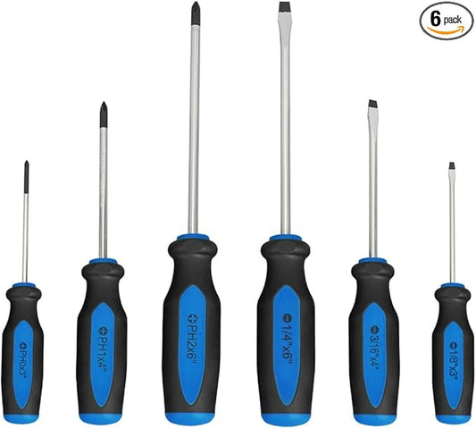 Magnetic Screwdrivers Set, 6 Pieces Slotted & Phillips Screwdriver with Permanent Magnetic Tips, Ergonomic Comfortable Handle,Rust Resistant Heavy Duty DIY Hand Tool Kit for Craftsman Repairing, Blue