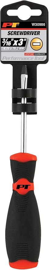 Performance Tool W30986 Black & Red Slotted Screwdriver, 3/16-Inch x 3-Inch