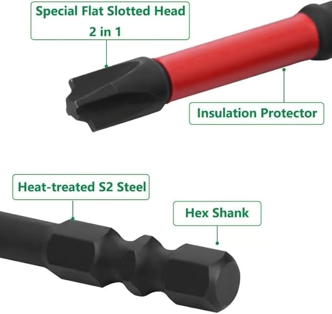 FPH2 Impact Screwdriver Bit Set, S2 Steel 65mm & 110mm Slotted Heads 1/4 inch Hex Shank, CNC Machined Tips with Magnetism, Cross Slot Screw Driver Drill Bits Used on Electricians