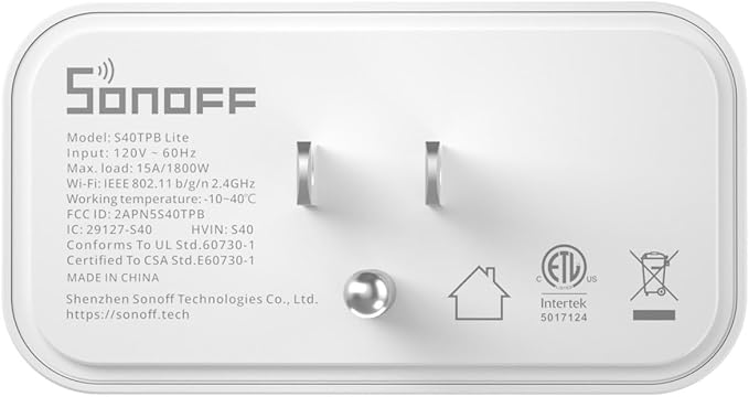 SONOFF S40 Lite 15A WiFi Smart Plug ETL Certified, Smart Socket Outlet Timer Switch, Compatible with Alexa & Google Home, IFTTT Supporting, No Hub Required 2-Pack